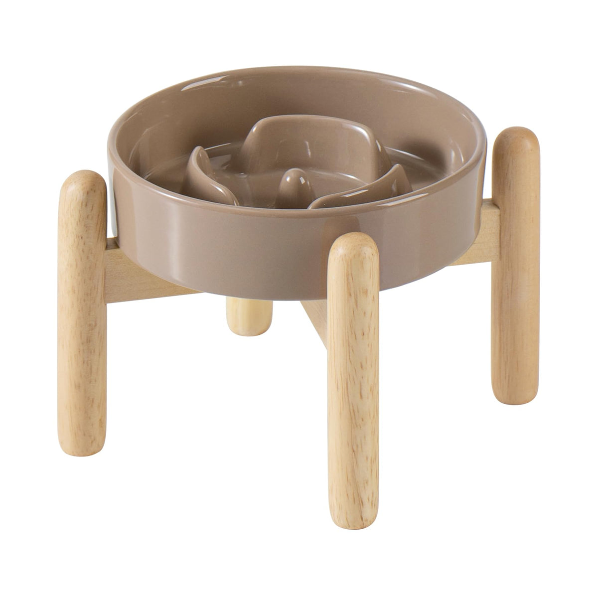 Havniva ceramic-raised dog bowl on wooden stand promotes comfortable eating posture