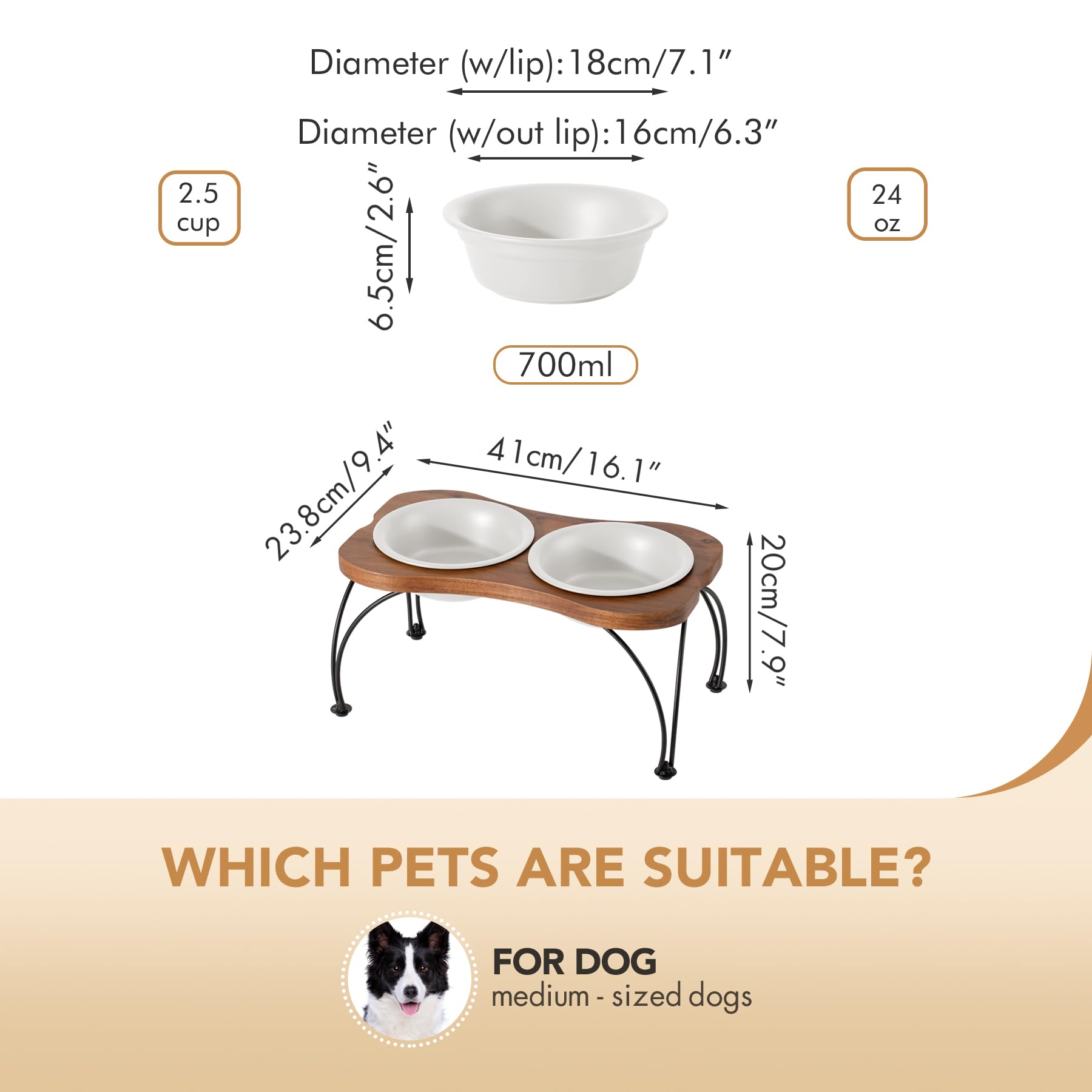 Havniva ceramic raised double-bowl center view highlights wide opening for easy filling.