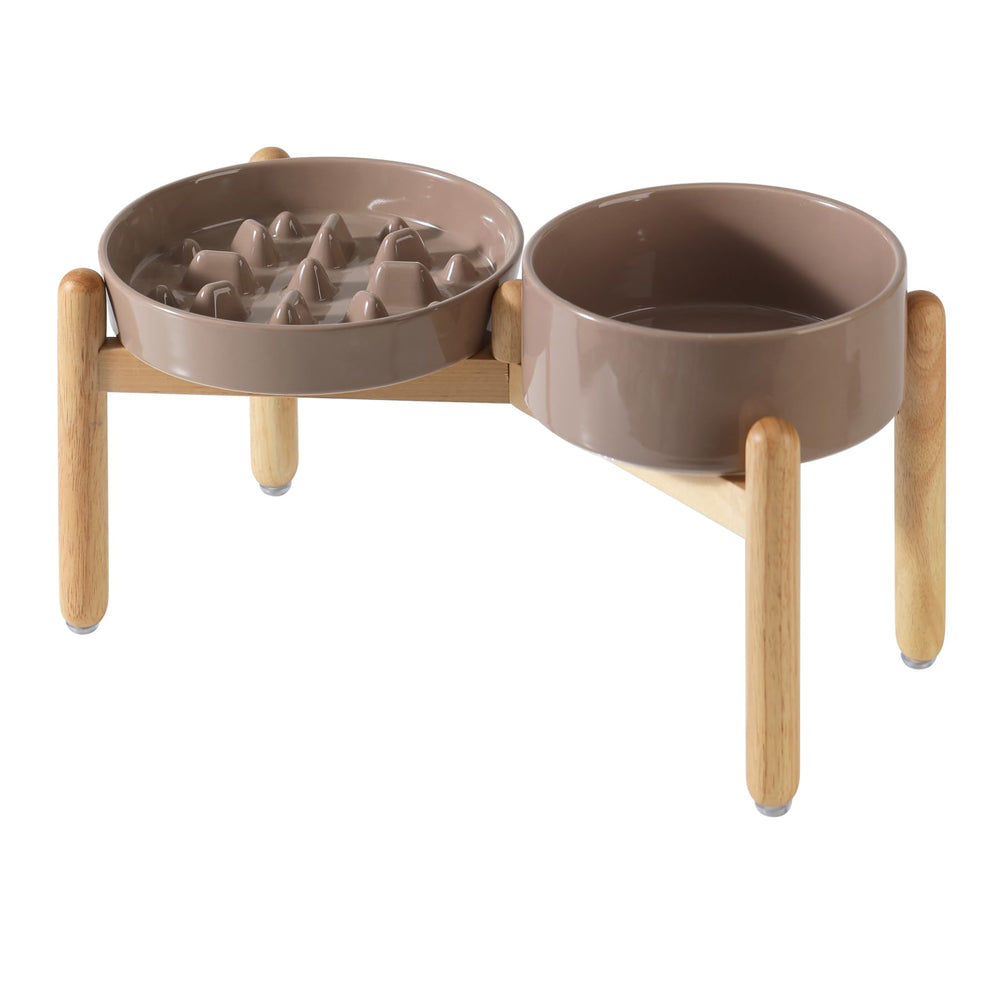 Havniva ceramic raised slow-feeder bowl on stand slows meals for steady energy.