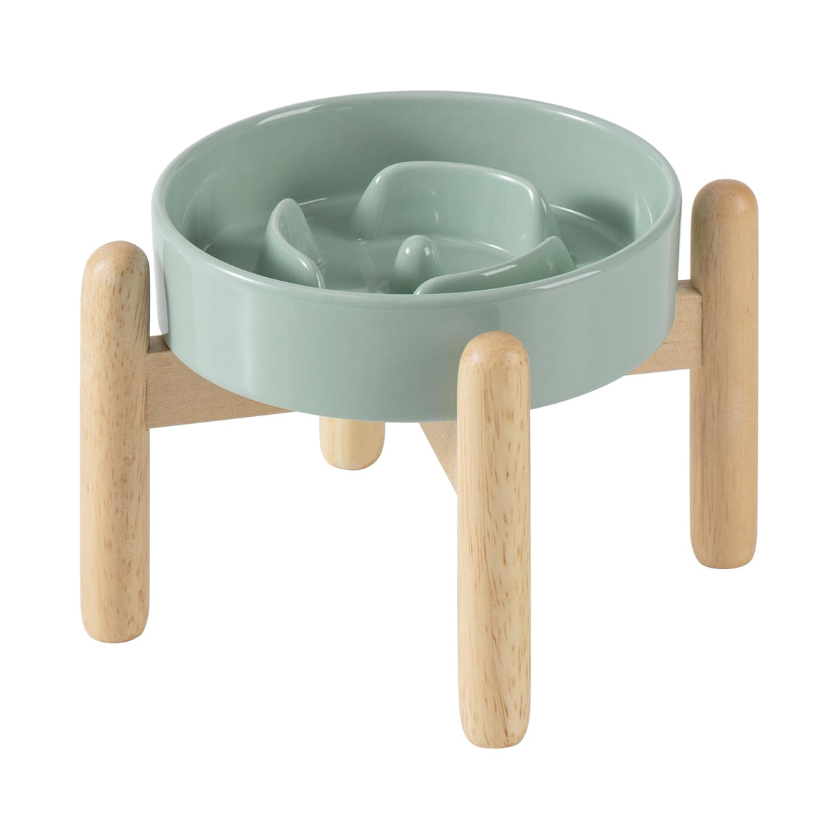 Havniva ceramic raised slow feeder bowl light-green for small dogs
