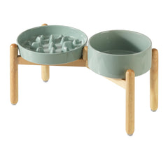 Havniva ceramic raised slow-feeder bowl with stand for calmer meals.