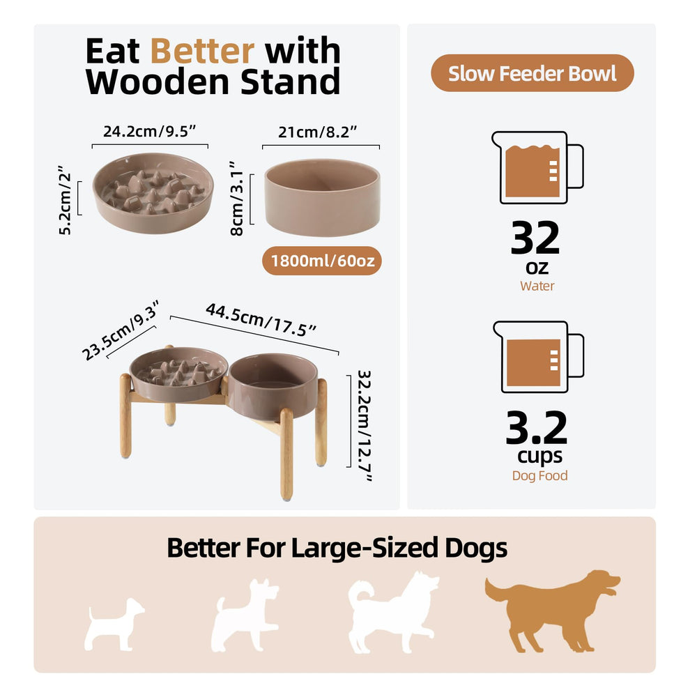 Havniva ceramic raised slow-feeder bowl with stand provides comfortable neck posture.