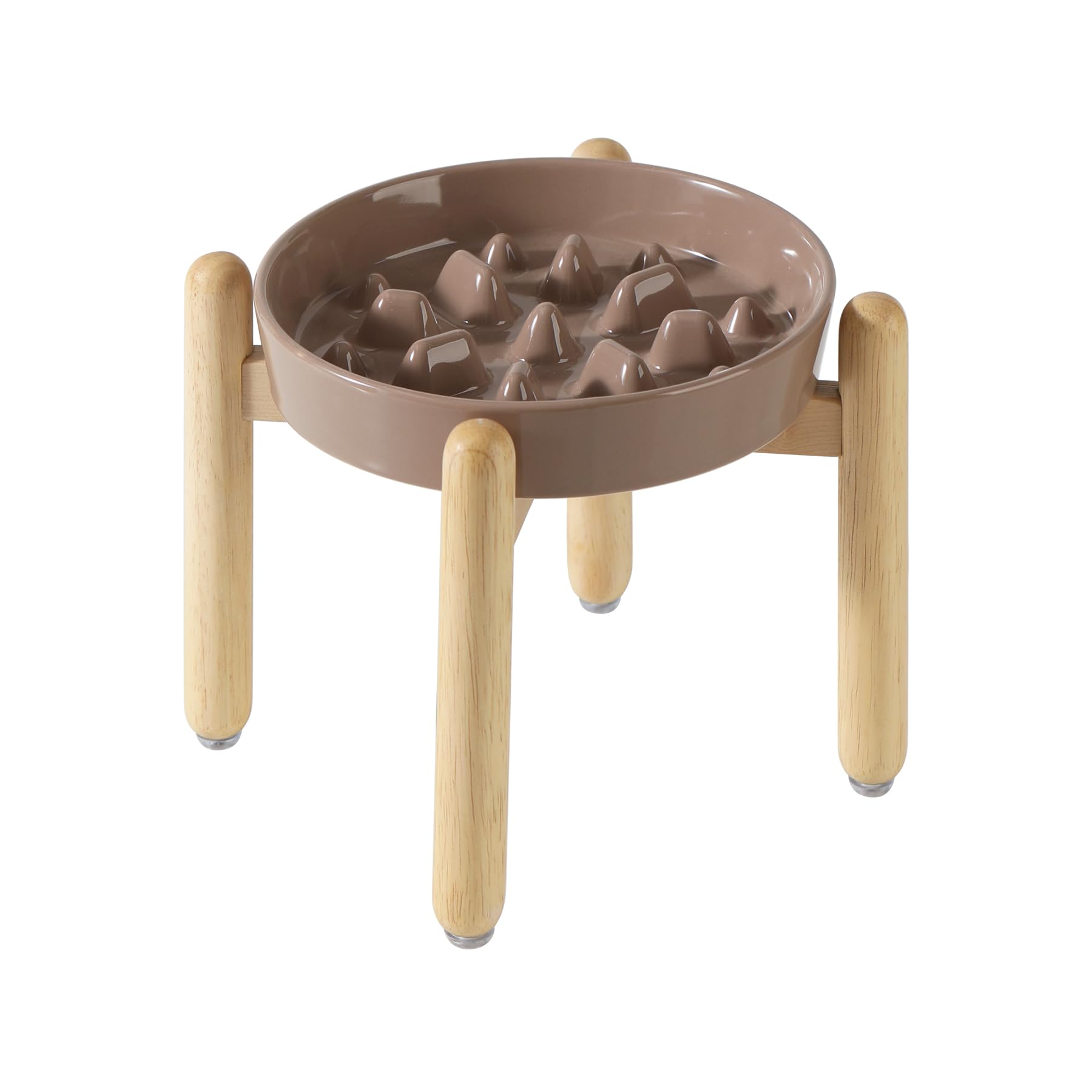 Havniva ceramic raised slow-feeder bowl with wooden stand elevates feeding for comfortable posture.