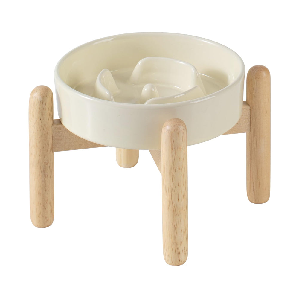 Havniva ceramic raised slow-feeder bowl with elevated stand for slower eating during meals