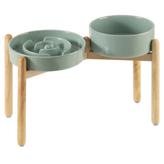 Havniva ceramic raised slow-feeder bowl enables controlled feeding and comfortable neck posture.