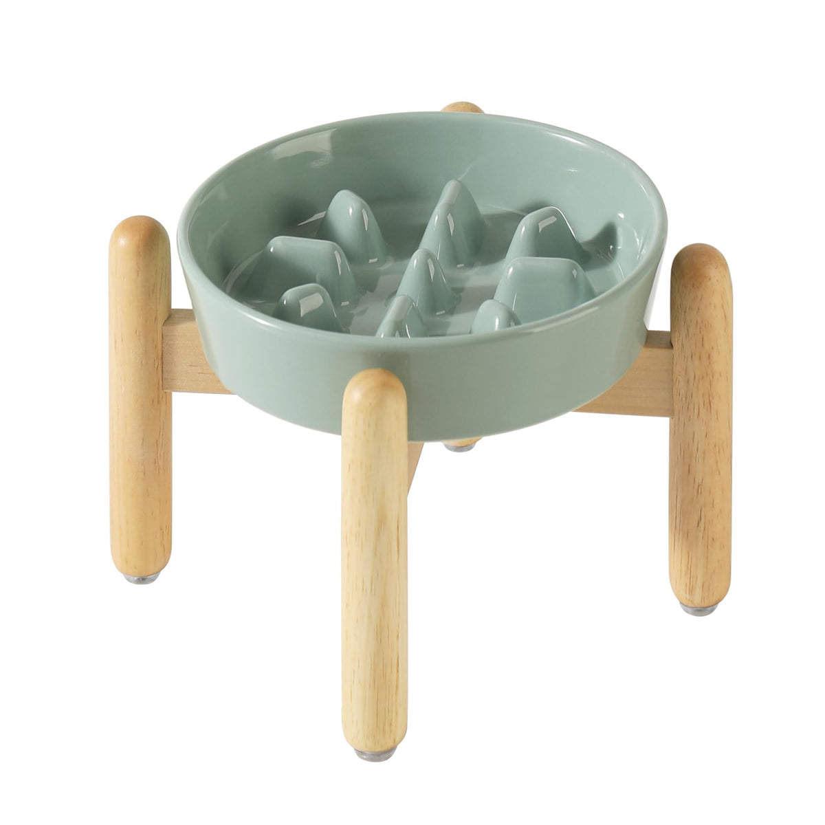 Havniva ceramic slow feeder bowl in light green reduces eating speed and supports healthier meals.