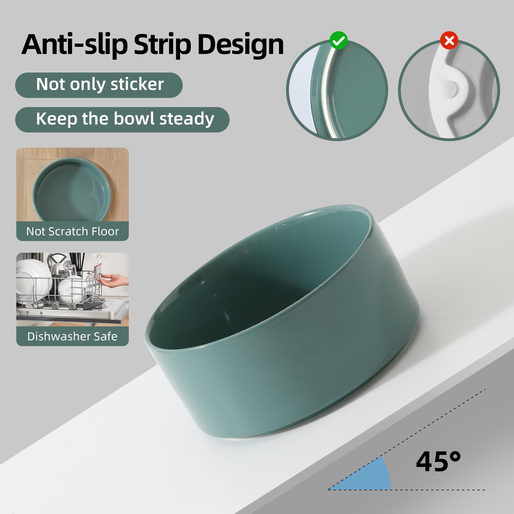 Havniva dark-green ceramic bowls closeup highlights smooth surface and easy-clean durability.