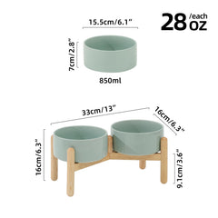 Havniva dog bowl on wooden stand side view showing stability