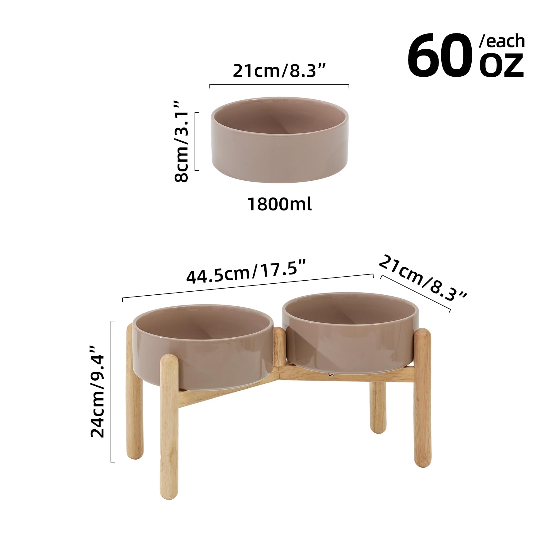 Havniva double-bowl feeder with wooden base for food and water