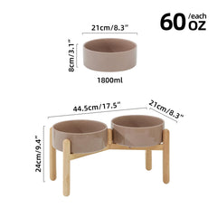 Havniva double-bowl feeder with wooden base for food and water