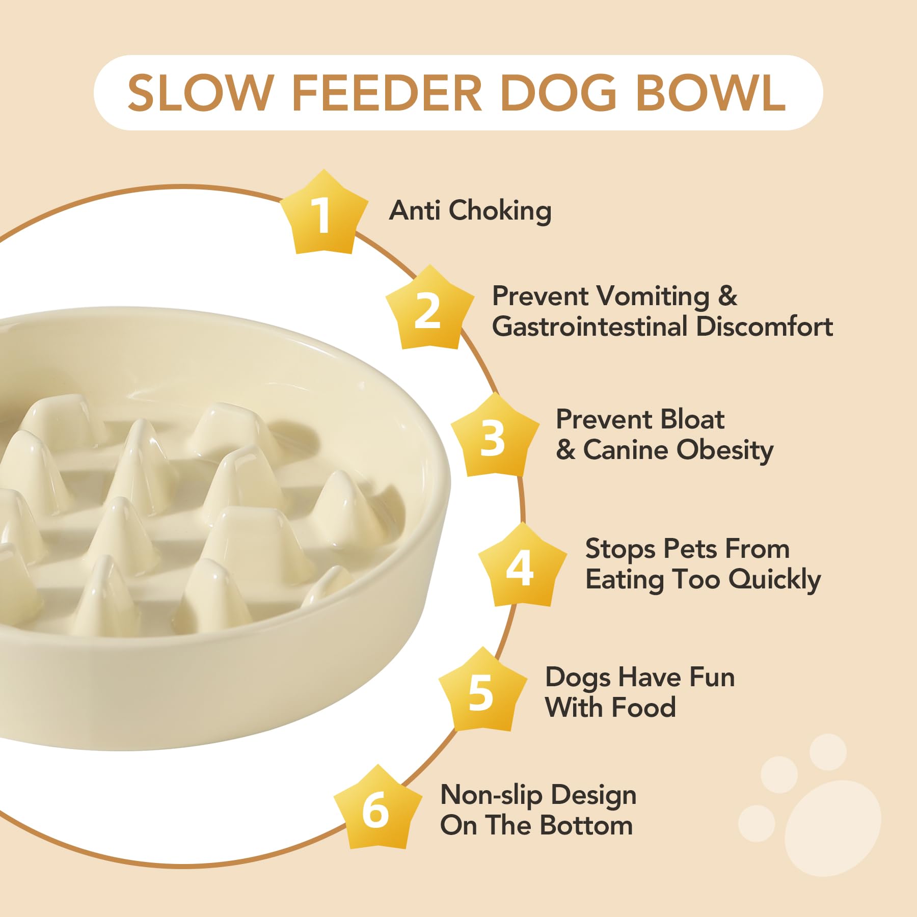 Havniva beige ceramic bowl with smooth surface cleans easily after meals.