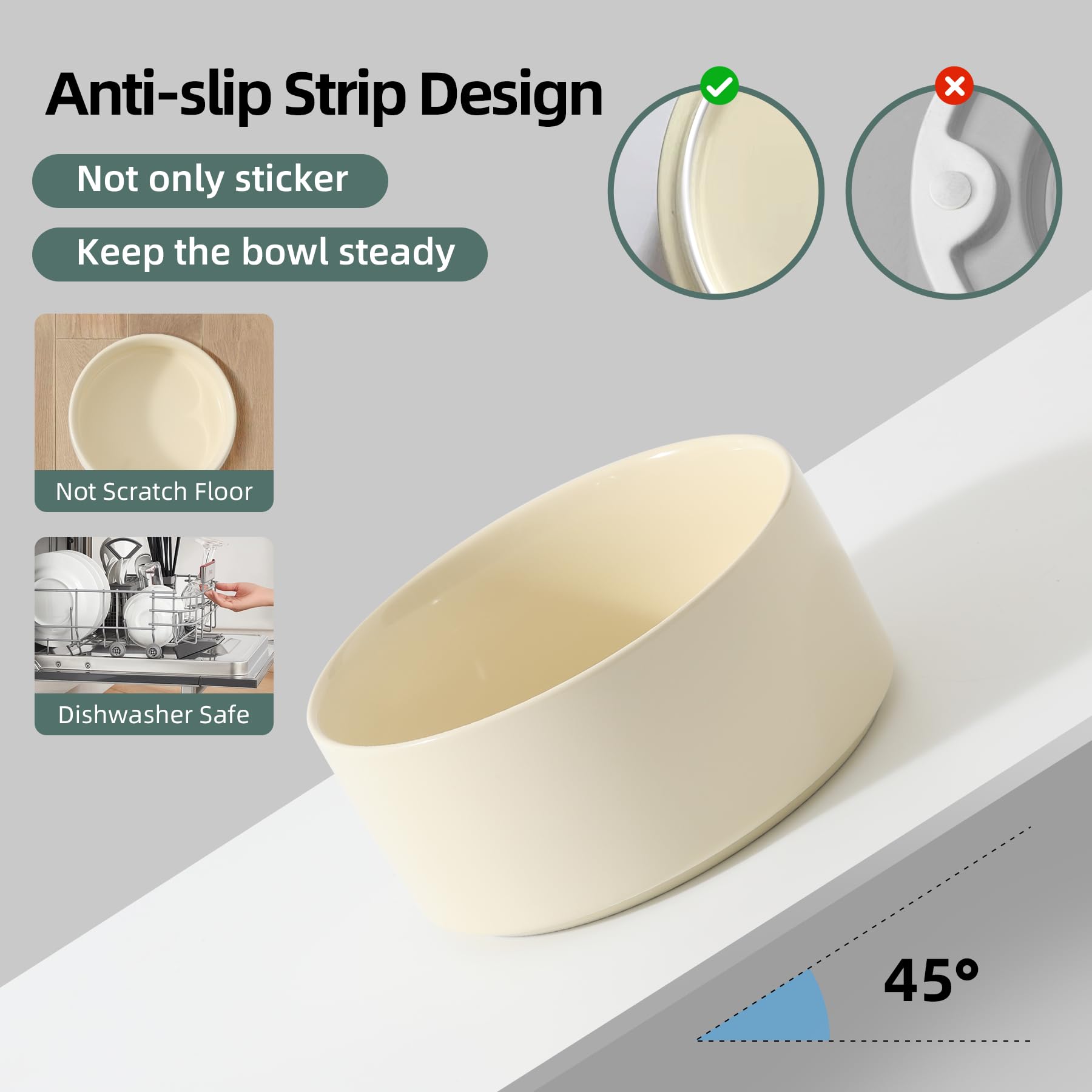 Havniva ceramic pet feeder with non-slip base prevents sliding.