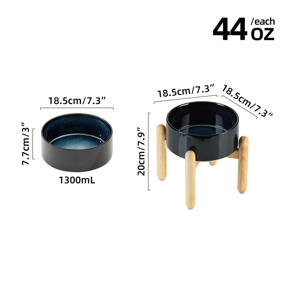 Havniva Starry Sky ceramic dog bowls on stand provide stable feeding.