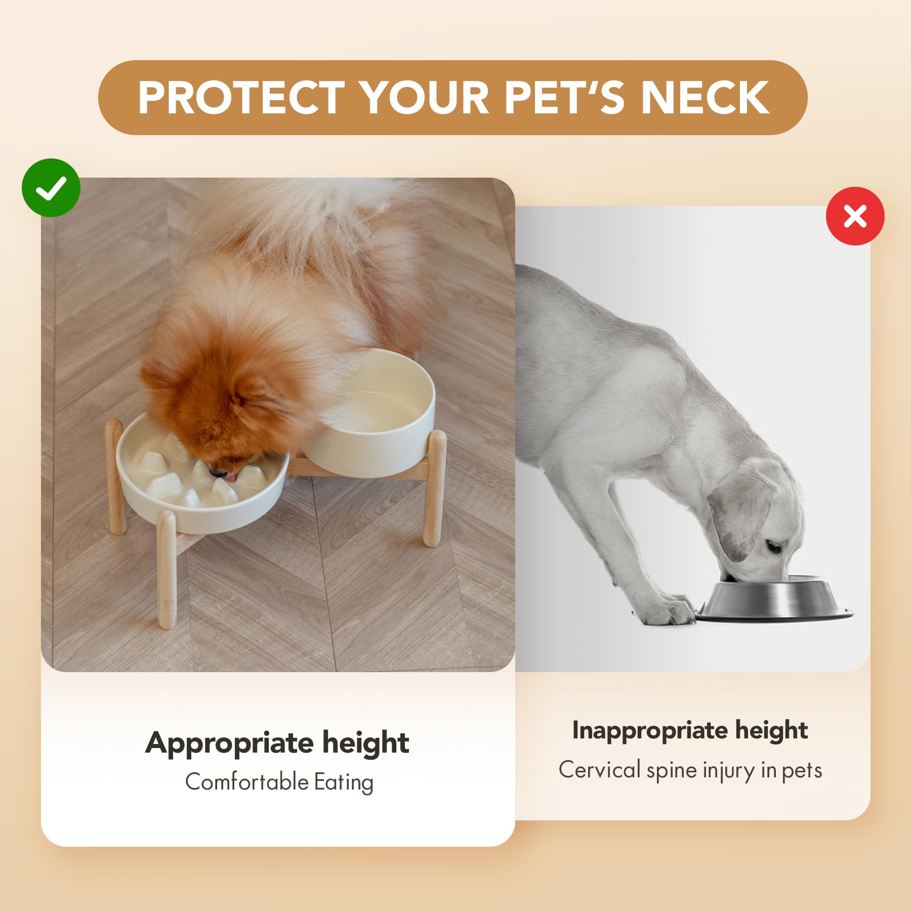 Havniva two-bowl set on wooden stand suits small to medium dogs.