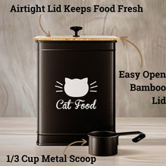 HB Design Co cat food container features airtight bamboo lid to preserve kibble.