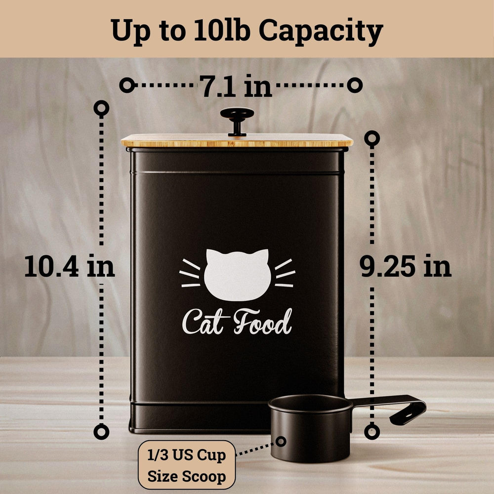 HB Design Co cat food container dimensions measure 10.5h by 7w for compact storage.