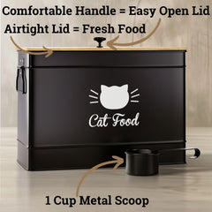 HB Design Co. cat food container lid closeup highlights bamboo lid with airtight seal for freshness.