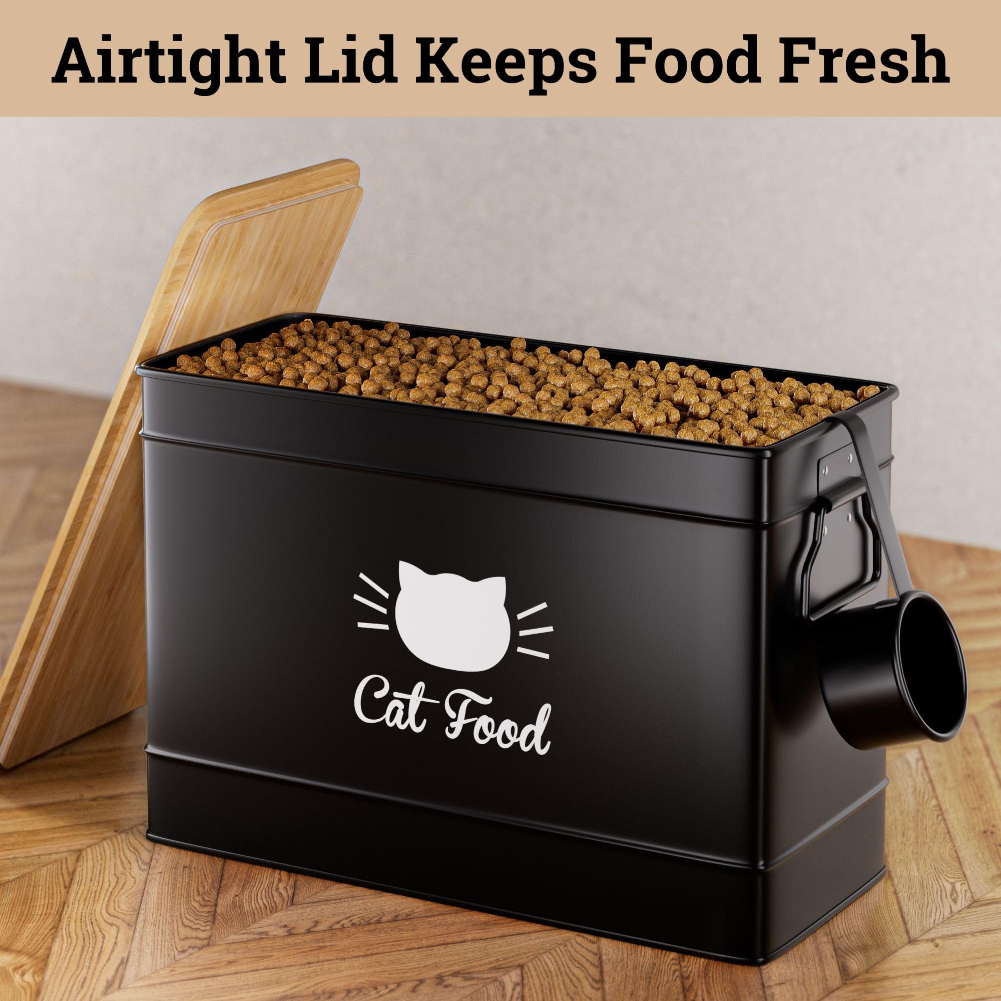 HB Design Co. cat food container metal scoop in use for quick, clean portions.