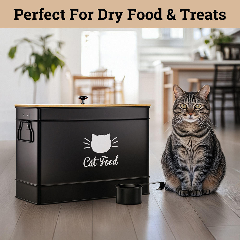 HB Design Co. cat food container pantry display blends with decor while keeping kibble fresh.
