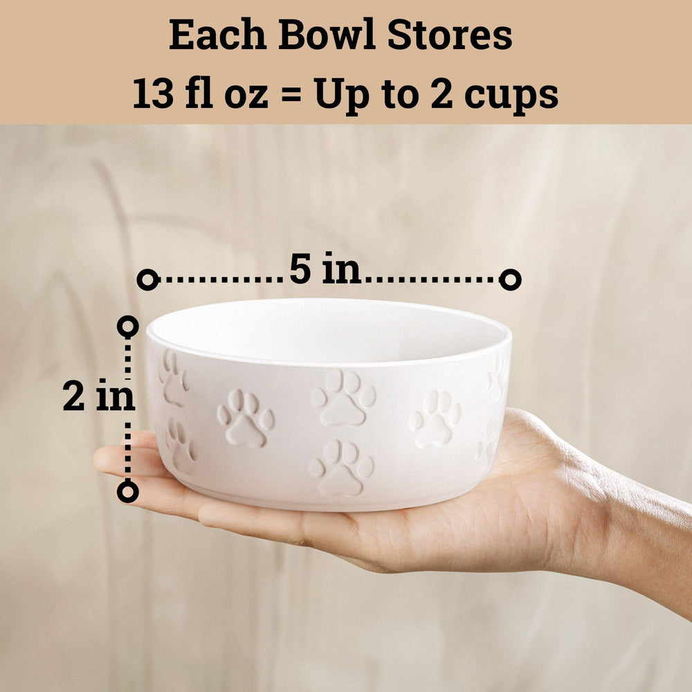 HB Design Co 5-inch ceramic dog bowl with non-slip base on kitchen counter.