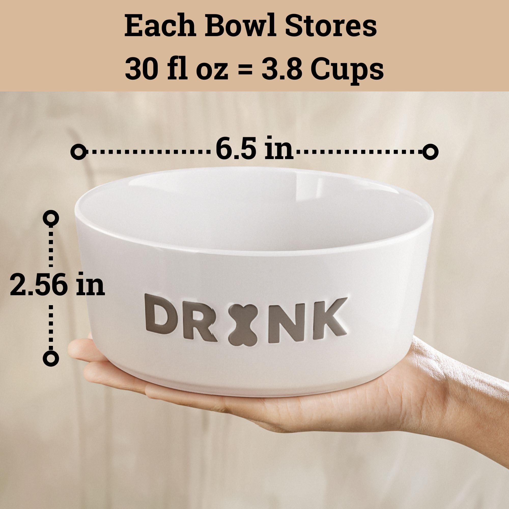 HB Design Co ceramic dog bowls 6.5-inch wide and 2.5-inch tall for medium dogs.