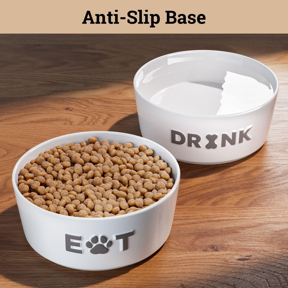 HB Design Co dishwasher-safe ceramic dog bowls for easy cleaning.