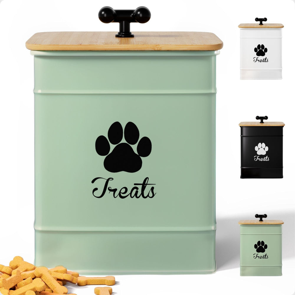 HB Design Co. dog treat container airtight lid closeup for moisture control and easy access.