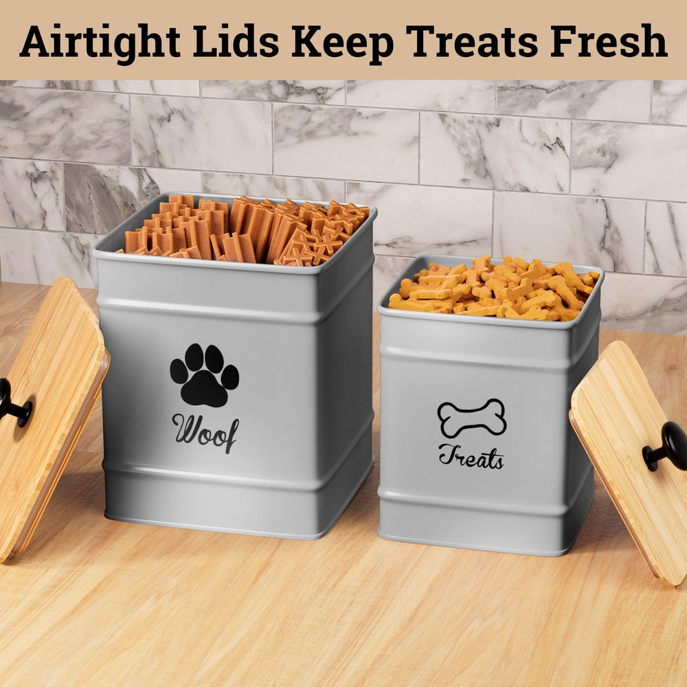 HB Design Co dog treat canister with matte black handle for easy access and security