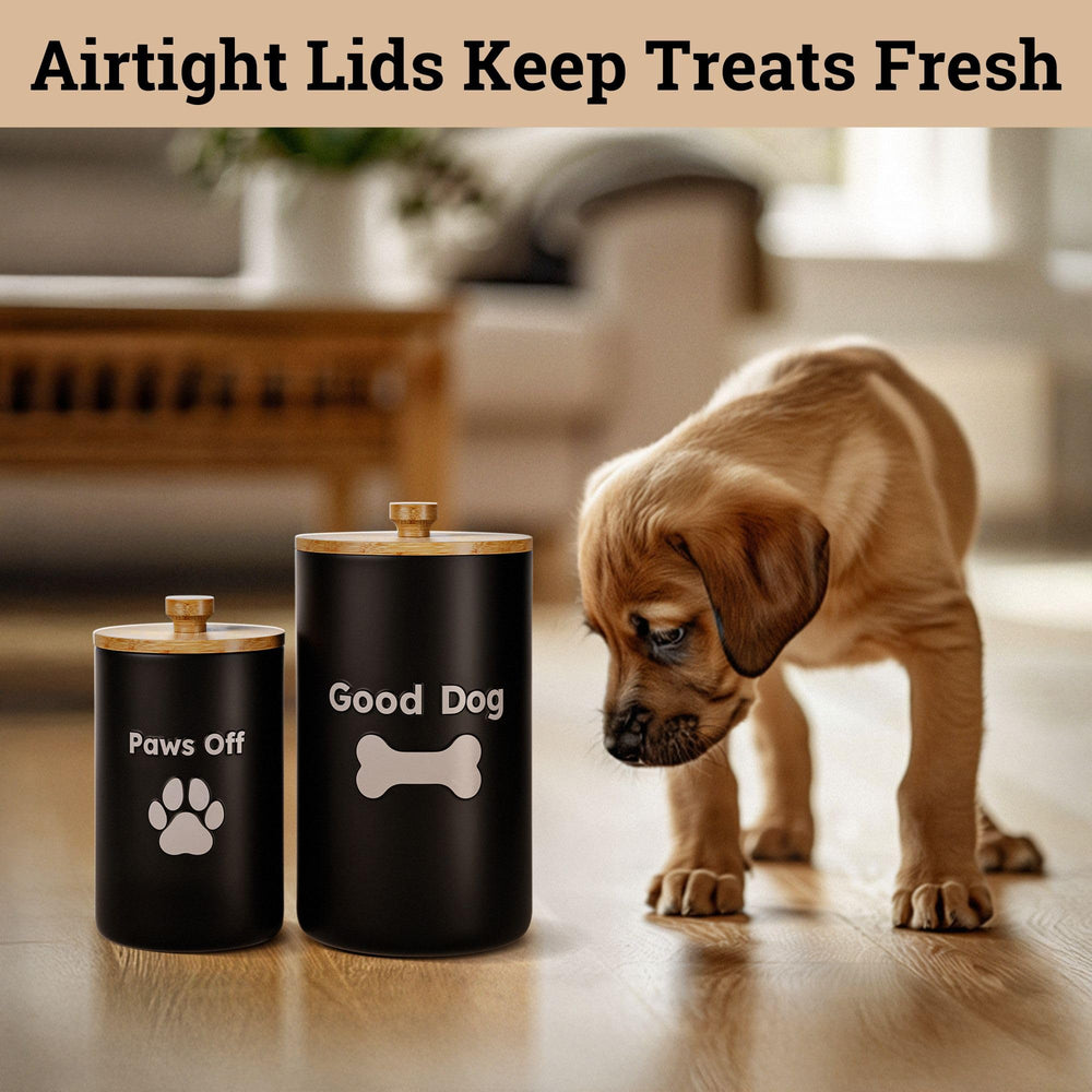 HB Design Co jars with airtight lids keep kibble or dental chews fresh.