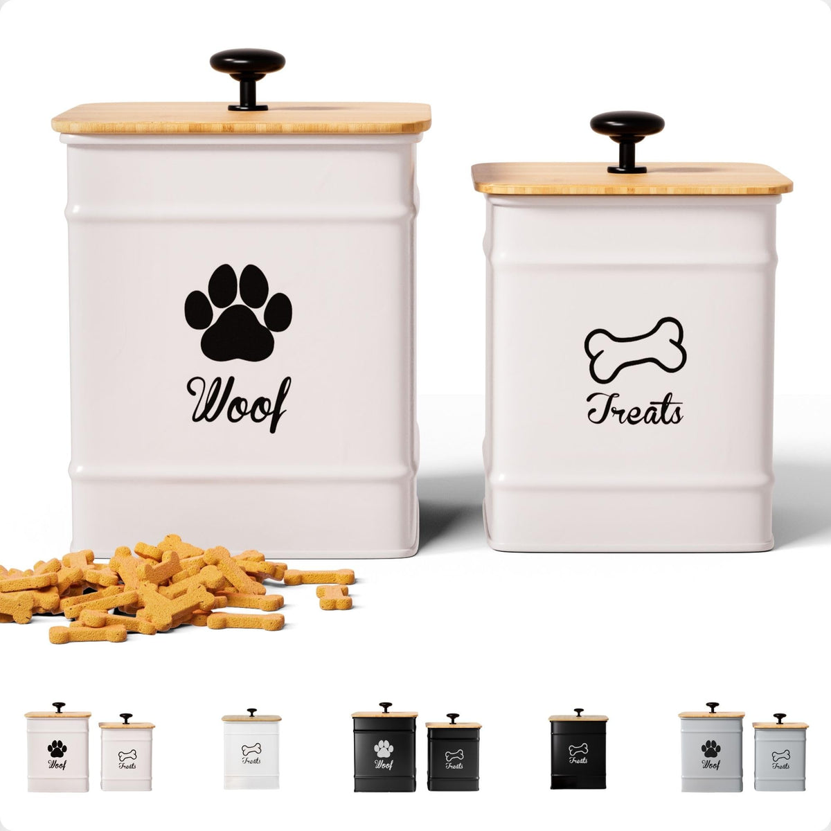HB Design Co dog treat container set on counter showing 8x6 size for easy access.