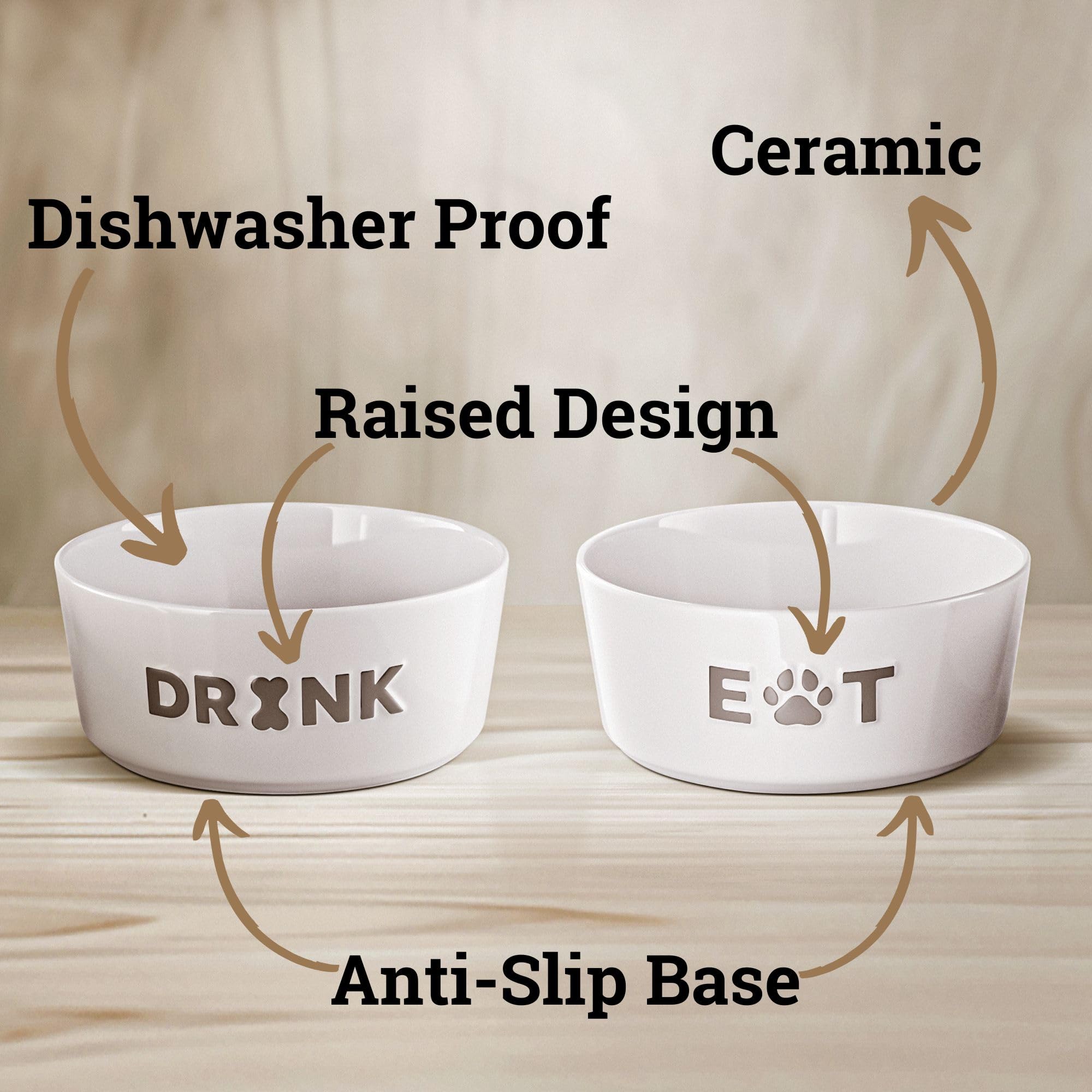HB Design Co two-design bowls labeled EAT and DRINK for quick identification.