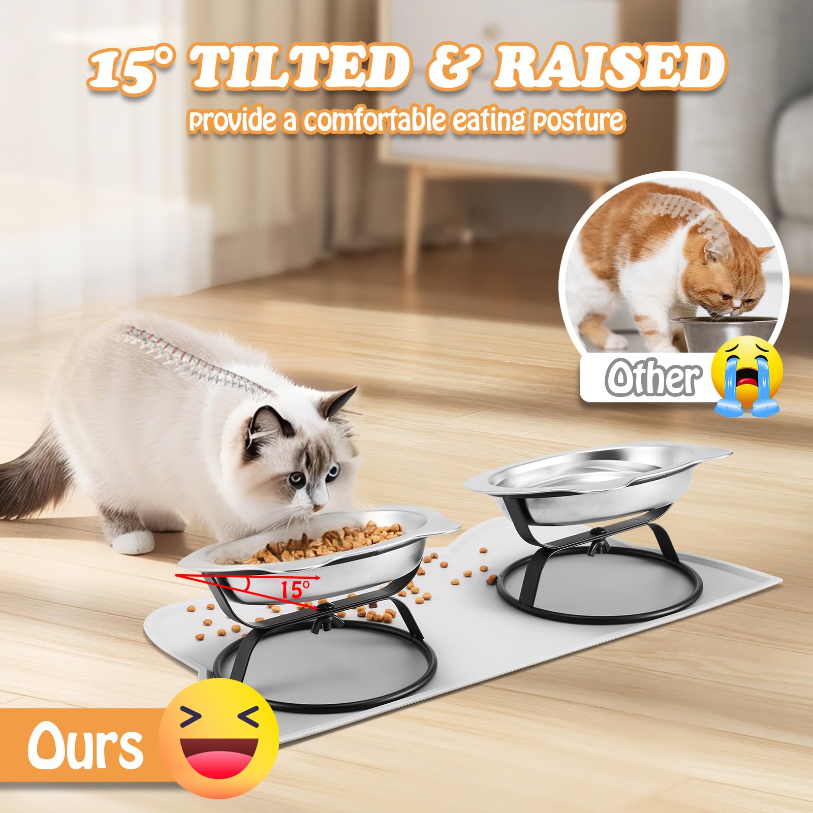 HBGmao-hao 15-degree tilt aids natural eating posture for cats and small dogs.