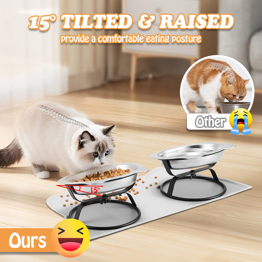 HBGmao-hao 15-degree tilt aids natural eating posture for cats and small dogs.