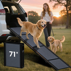 HBTower 71-inch dog ramp extended with a gentle incline for easy vehicle entry.