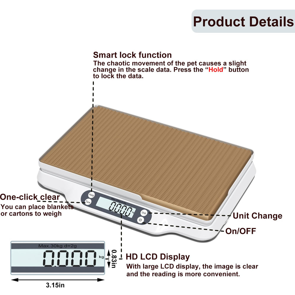 HBYCDSTF Digital Pet Scale 66 lb capacity suitable for small pets