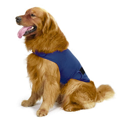 HCHYEY dog anxiety jacket front view in dark blue for a calm fit.
