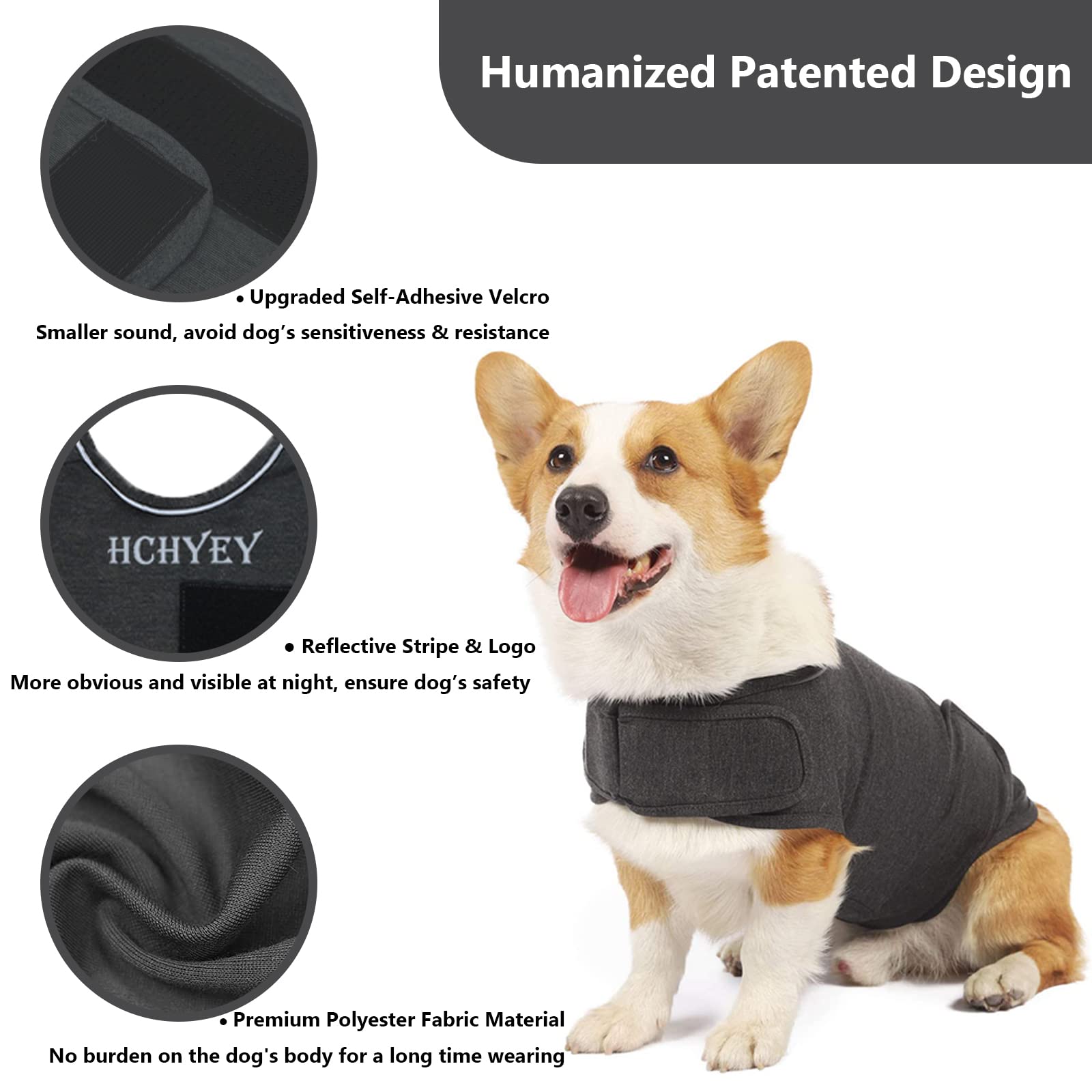 HCHHEY dog anxiety jacket in dark grey demonstrates breathable comfort.