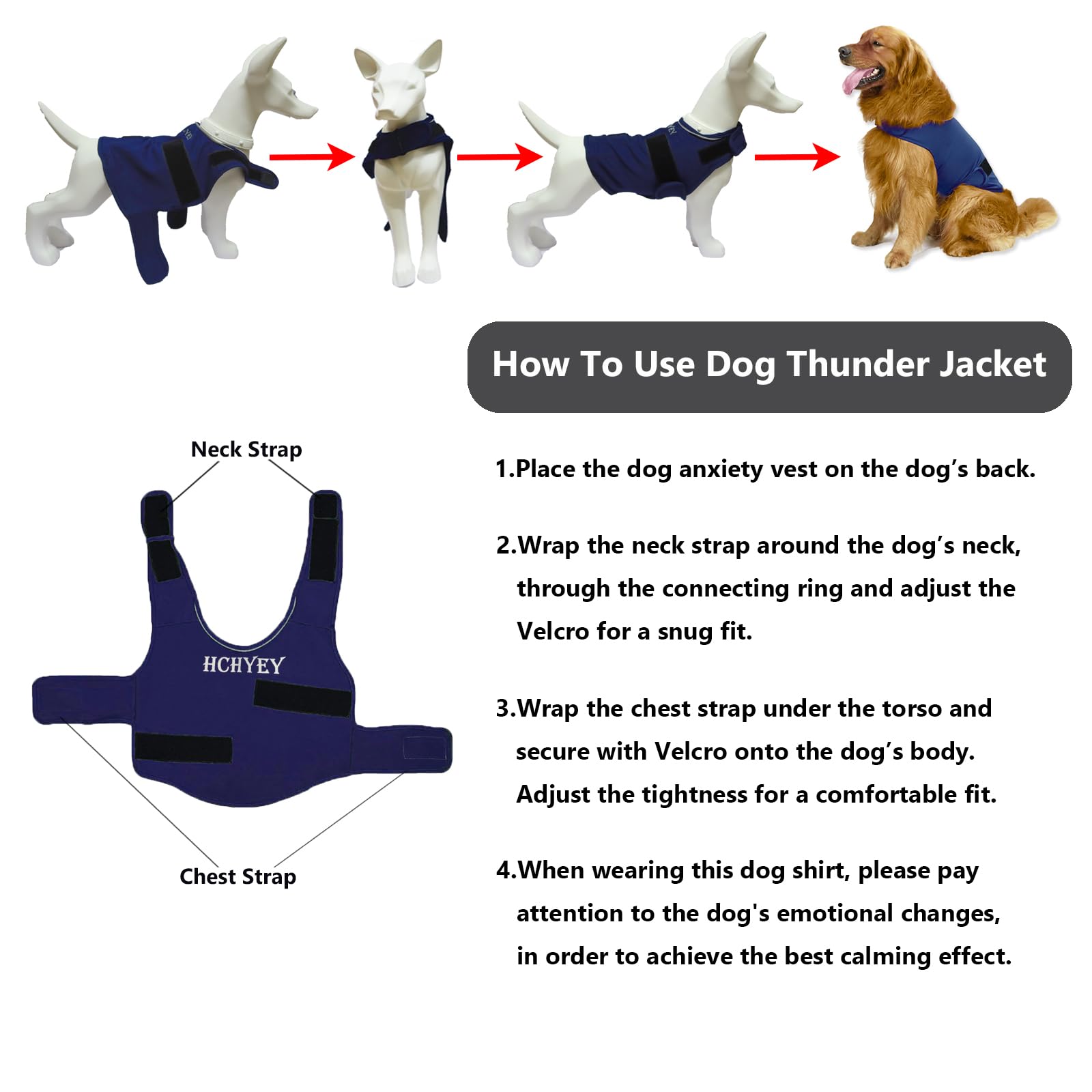 HCHYEY dog anxiety jacket reflective stripe boosts night visibility.