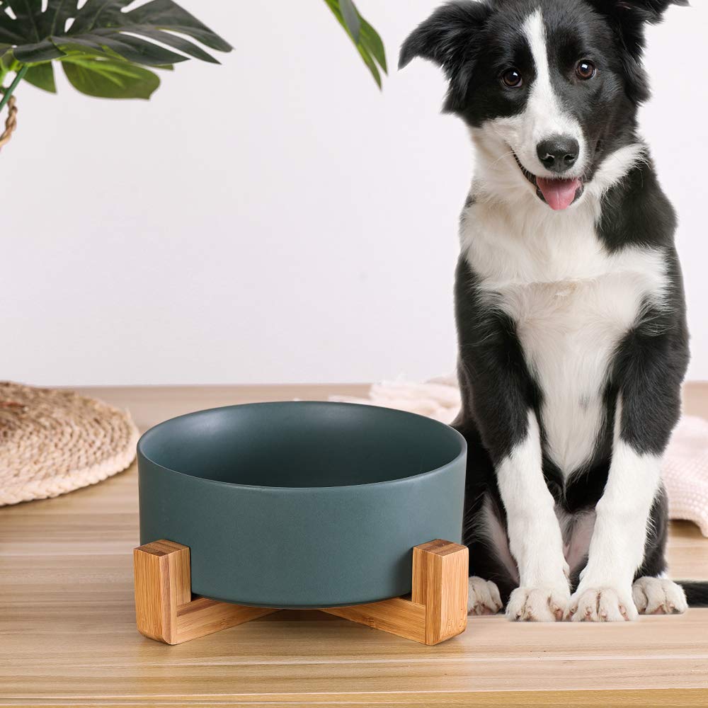 HCHLQLZ 60 oz capacity water bowl in wooden stand for extended hydration