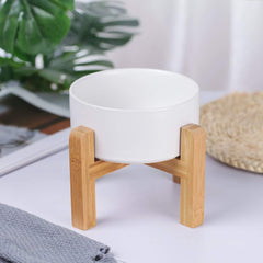 HCHLQLZ ceramic elevated bowl top view highlights easy access and clean setup.
