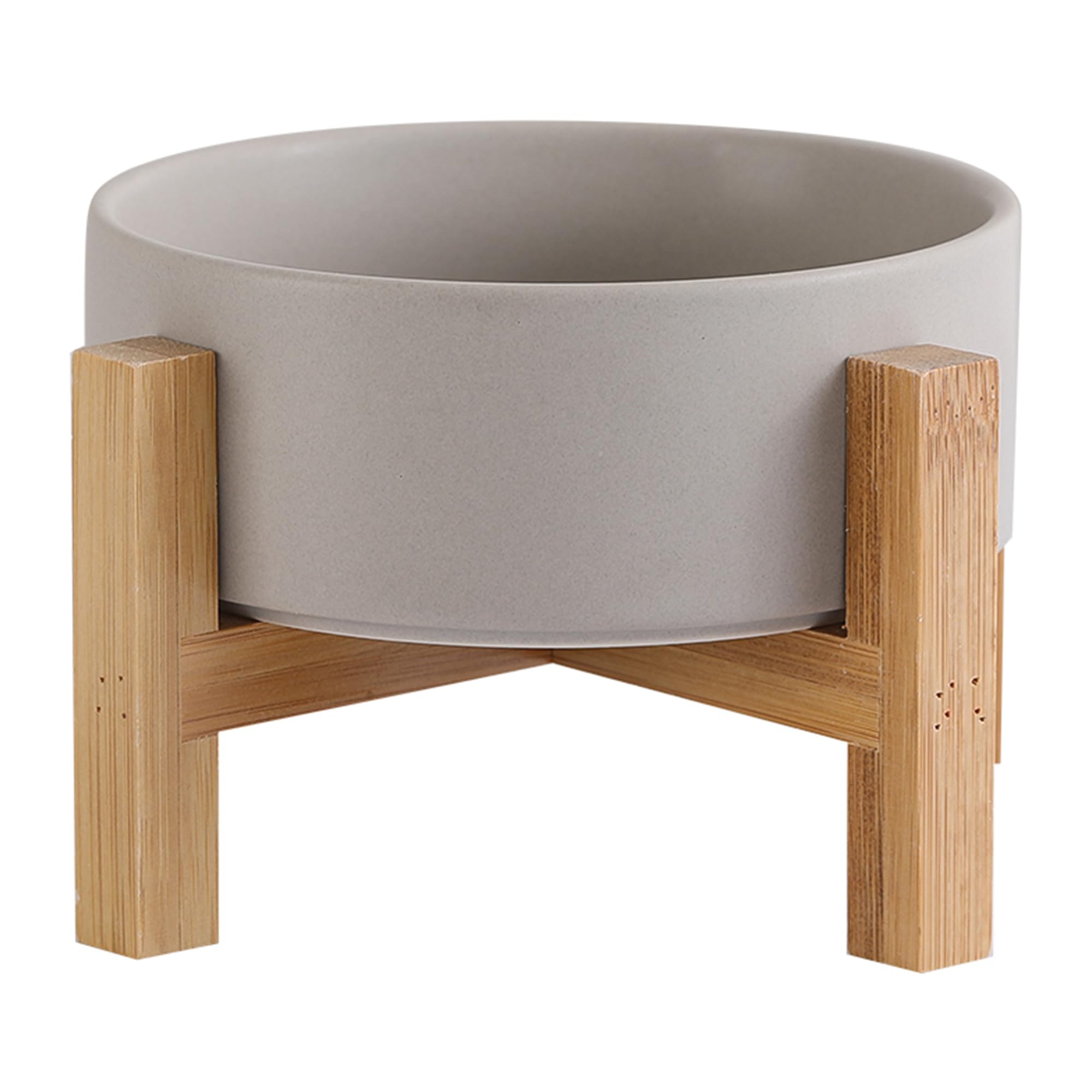HCHLQLZ elevated ceramic cat bowl with bamboo stand demonstrates ergonomic feeding height.