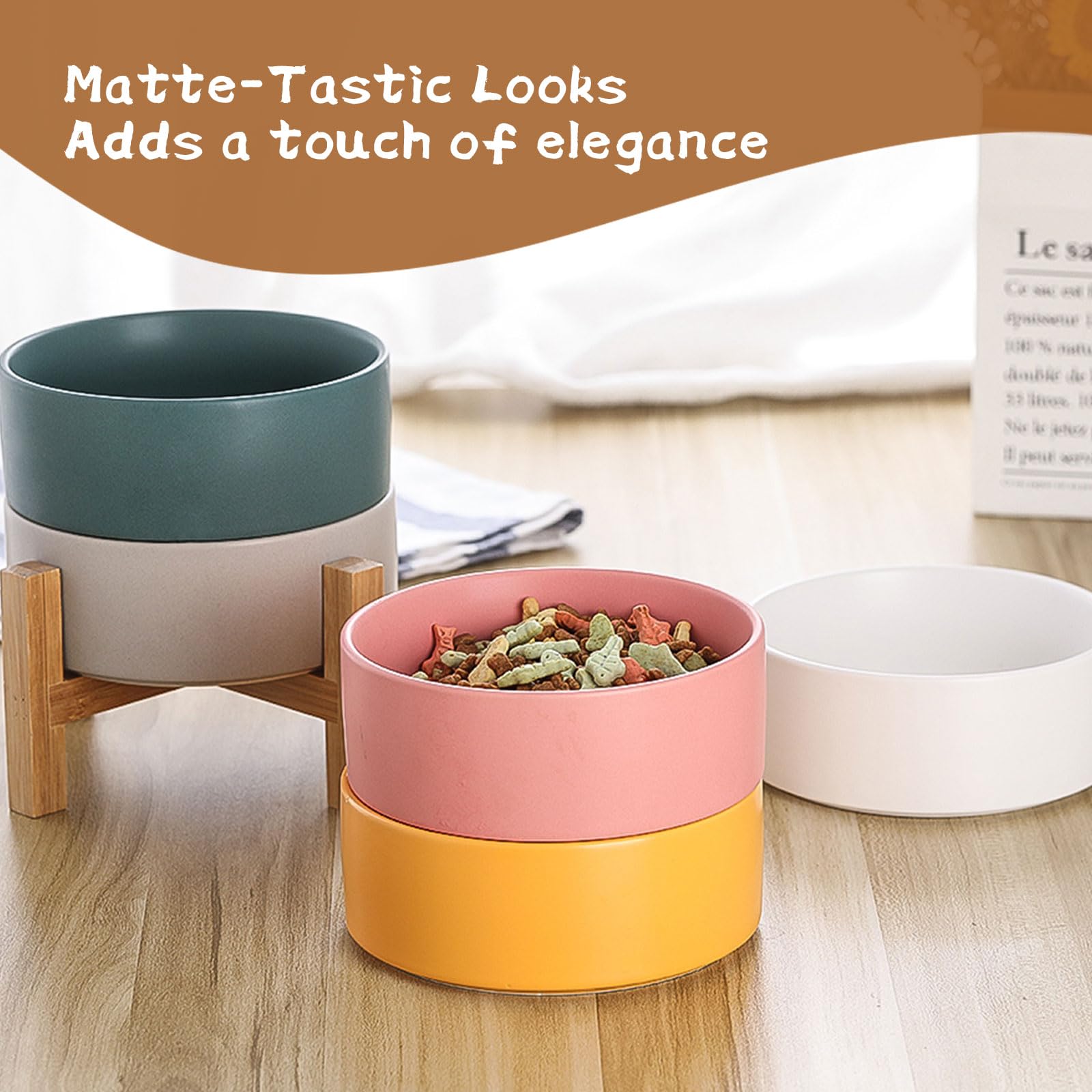 HCHLQLZ pink elevated cat bowl with non-slip base minimizes sliding during meals