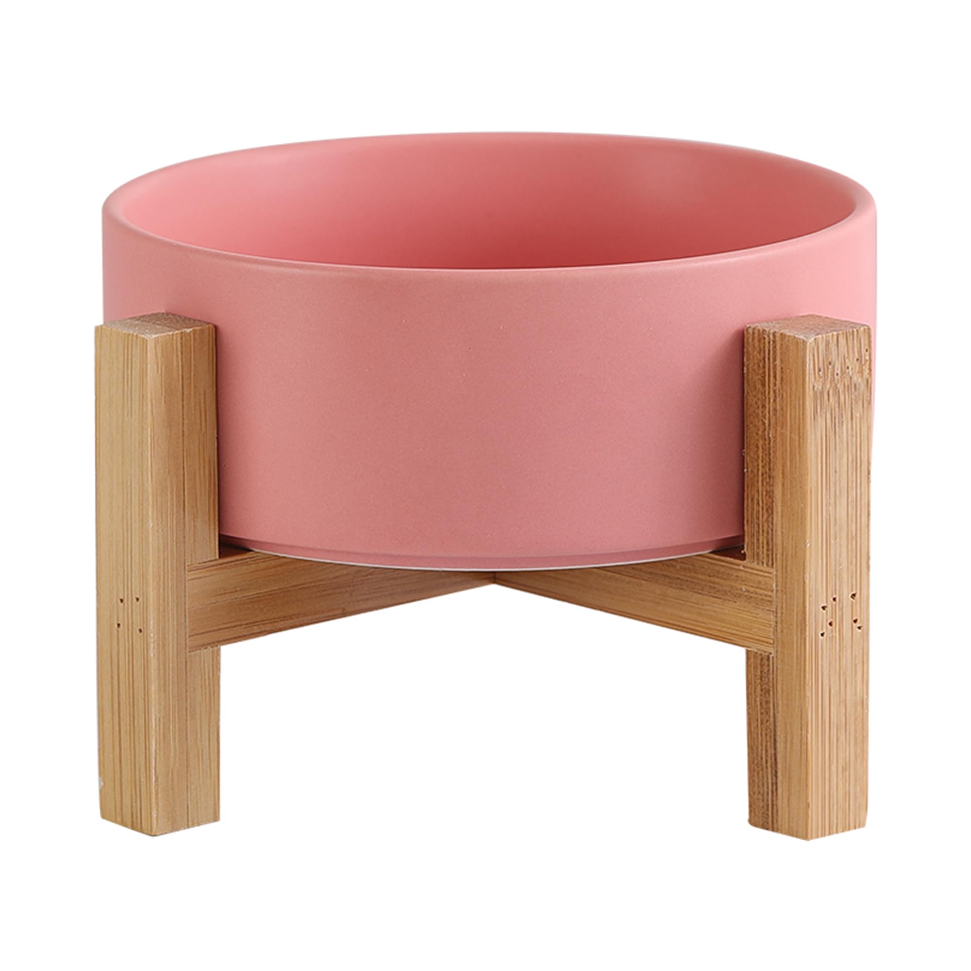 HCHLQLZ elevated ceramic cat bowl pink front view for ergonomic feeding