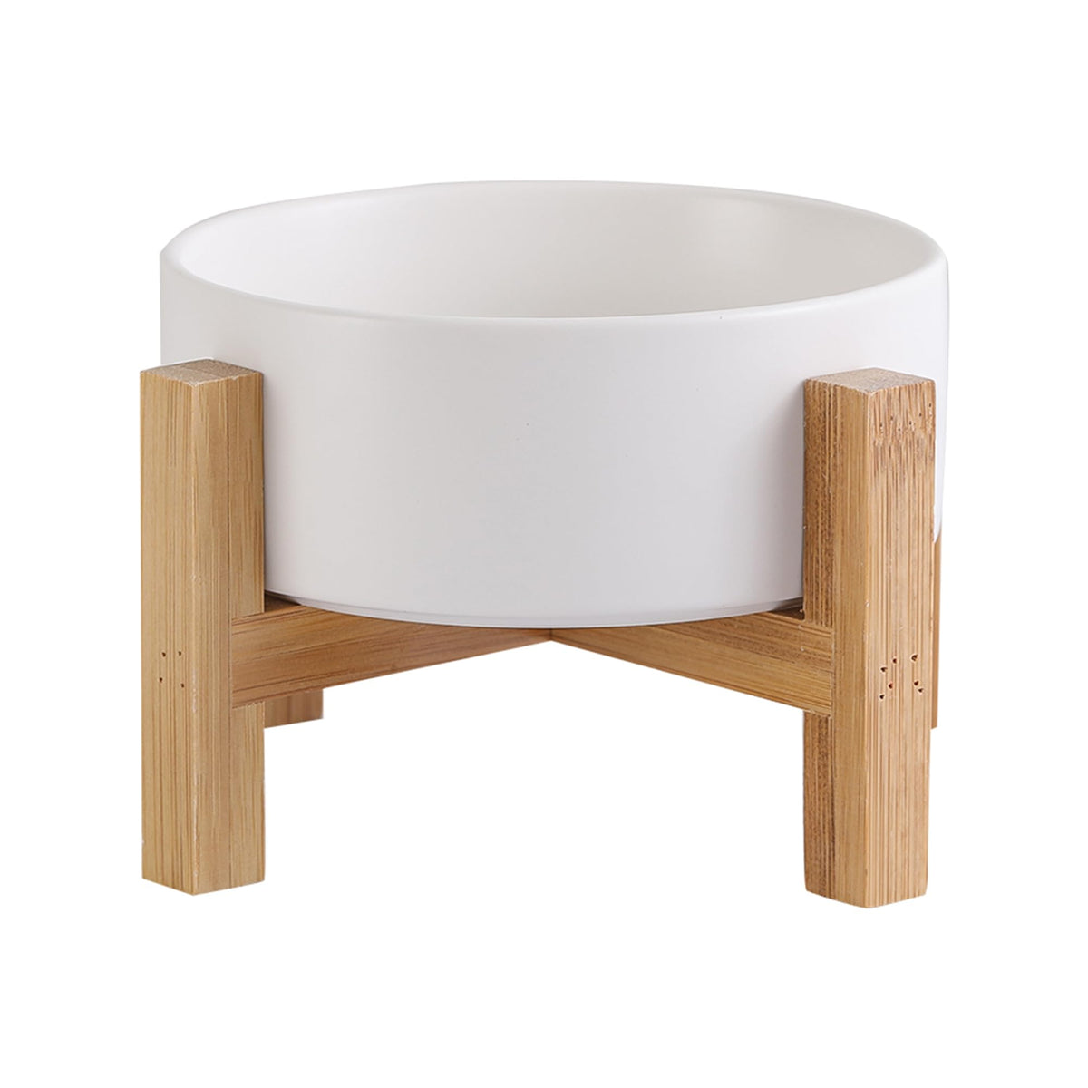 HCHLQLZ elevated ceramic cat bowl white on bamboo stand for comfortable feeding