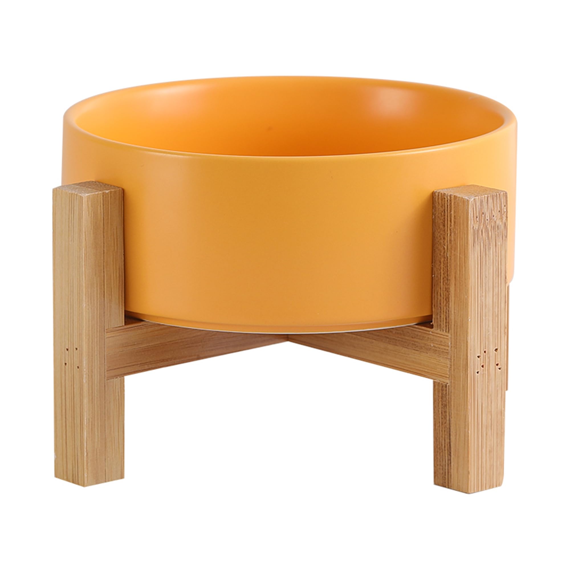 HCHLQLZ elevated ceramic cat bowl in yellow with stable stand for comfortable feeding.