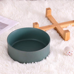 HCHLQLZ green ceramic dog bowl with wood stand 8.4-inch interior wide opening for meals