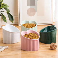 HCHLQLZ pink ceramic raised cat bowls dishwasher-safe design for easy cleaning