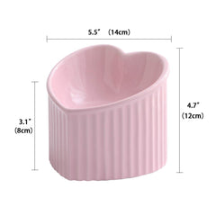HCHLQLZ pink ceramic raised cat bowls elevated stand close-up highlighting ergonomic feeding