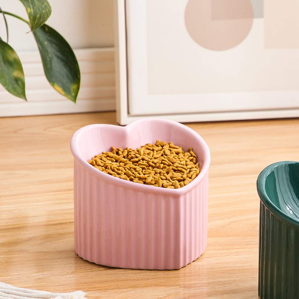 HCHLQLZ pink ceramic raised cat bowls microwave-safe for quick warming