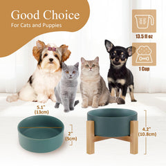HCHLQLZ raised ceramic cat bowl with bamboo stand supports comfortable dining.